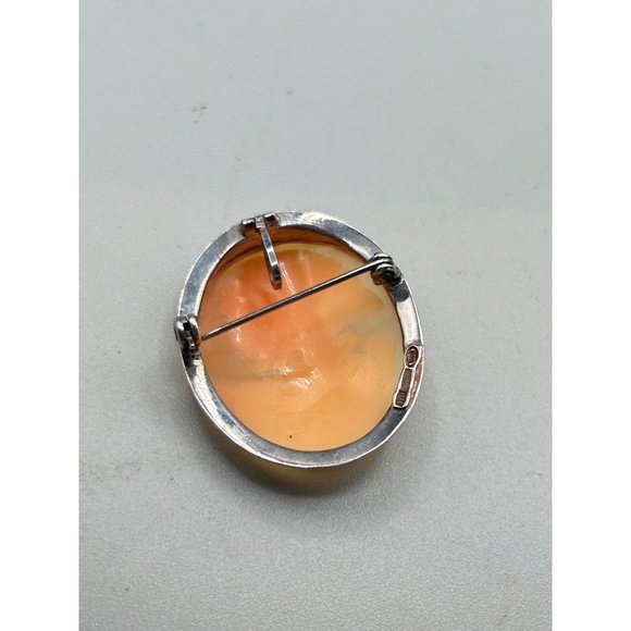 Vintage Sterling Silver Genuine Carved Cameo Shell Pendant Oval Pin Brooch - Picture 4 of 10